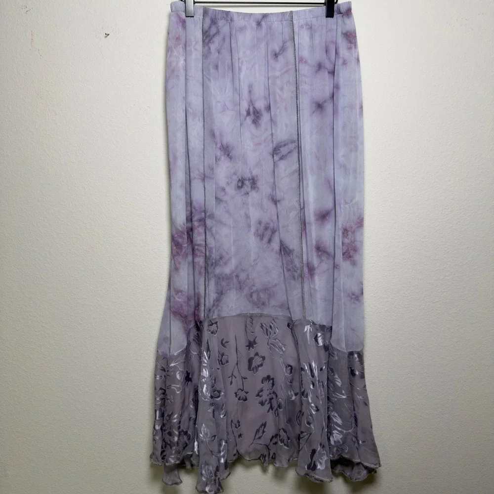 VTG 90s y2k Women Fairy Maxi Skirt XL Purple Tie Dye Burnout Velvet Ethereal